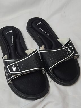 Nike Comfort Cushion Black Slide Sandals White Accents Women's 8